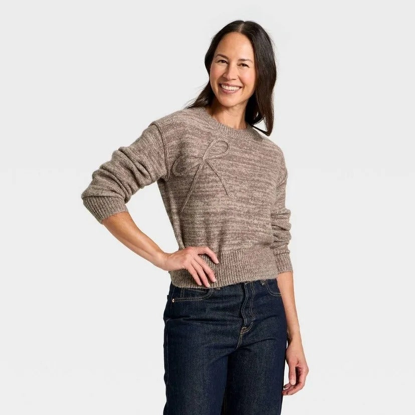 K-66 Universal Thread Women's Brown Holiday Crewneck Pullover Sweater Size Medium