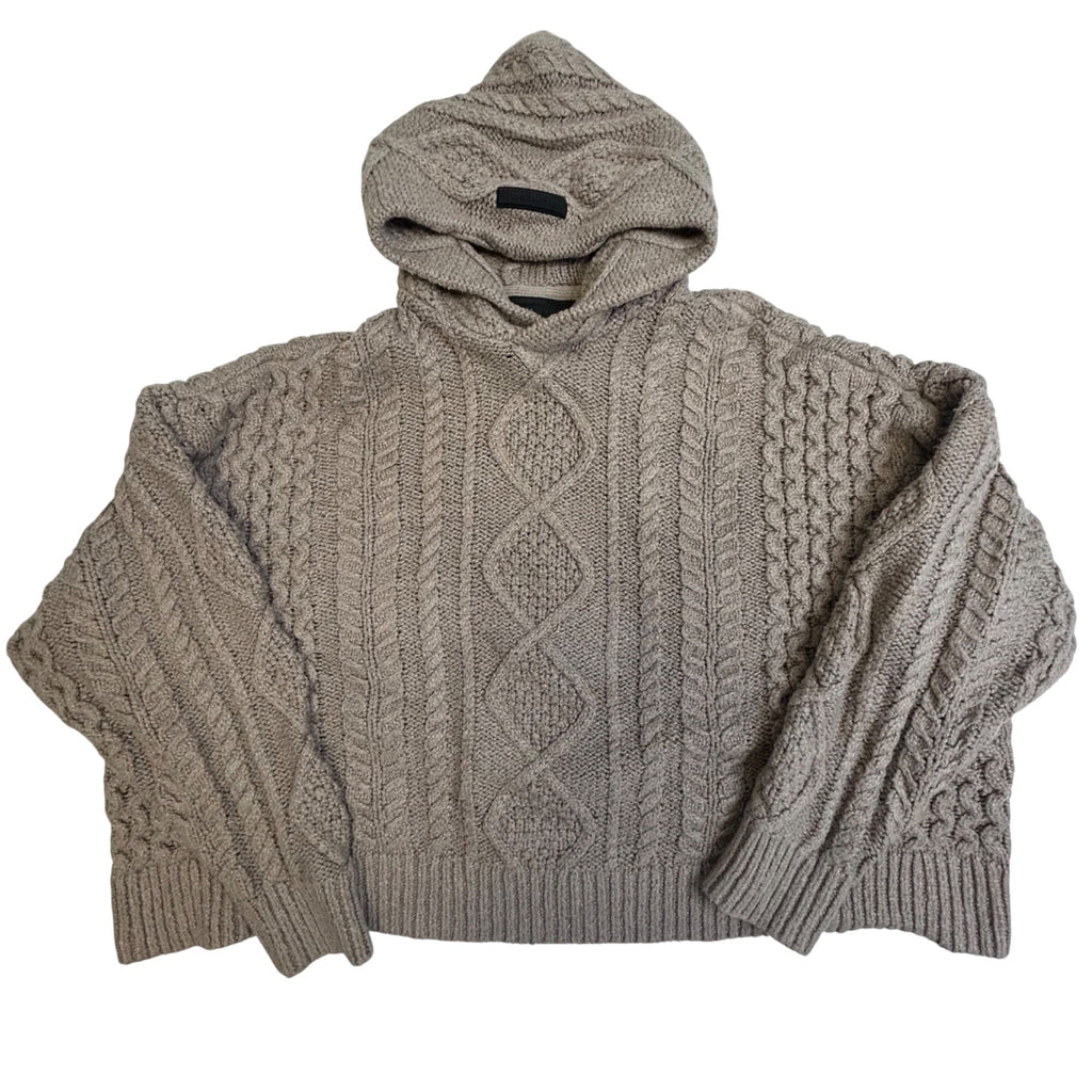 #1217 Fear Of God Essentials Taupe Cable Knit Hoodie Sweater Small