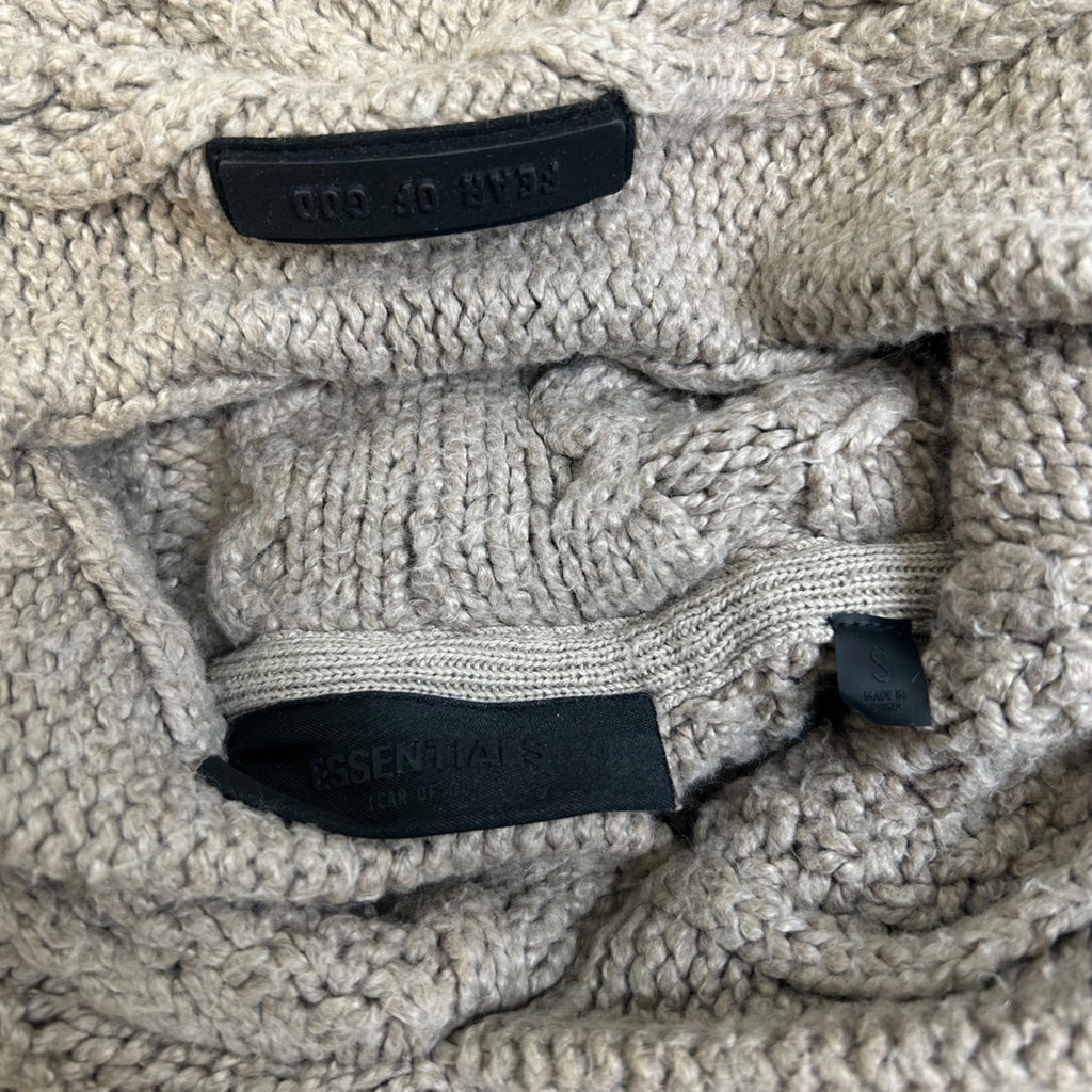 #1217 Fear Of God Essentials Taupe Cable Knit Hoodie Sweater Small
