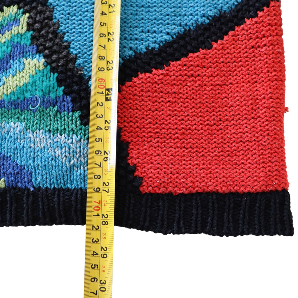 Colorful Patchwork Vintage Style Sweater With Half-Zip & High Collar – Medium