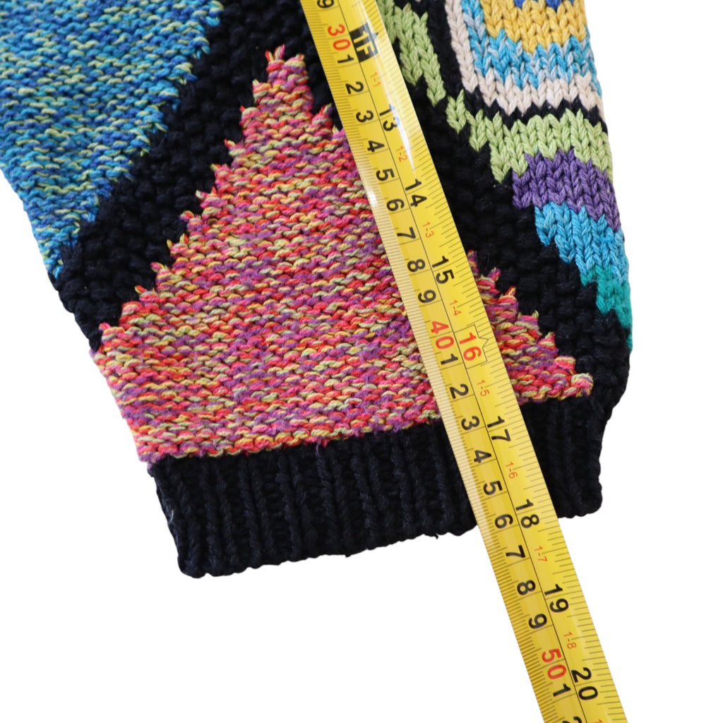 Colorful Patchwork Vintage Style Sweater With Half-Zip & High Collar – Medium
