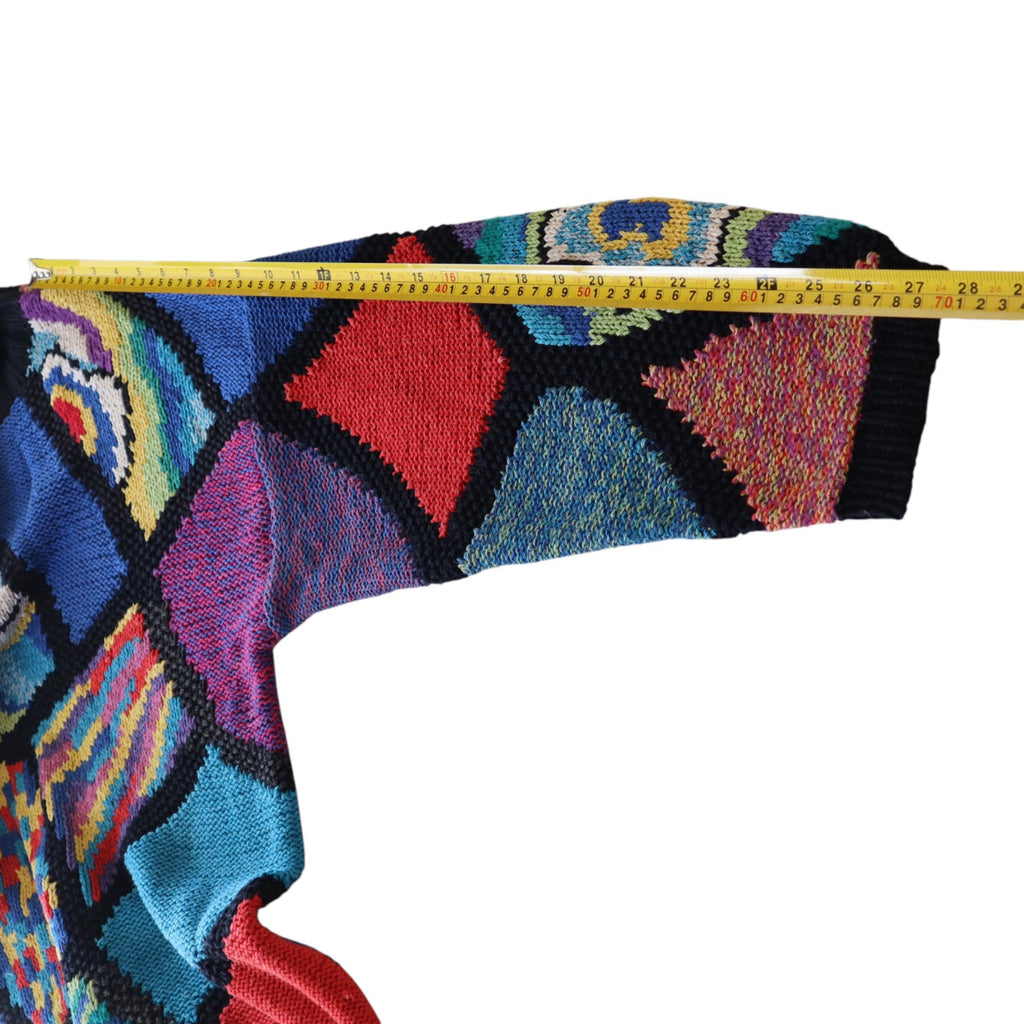 Colorful Patchwork Vintage Style Sweater With Half-Zip & High Collar – Medium