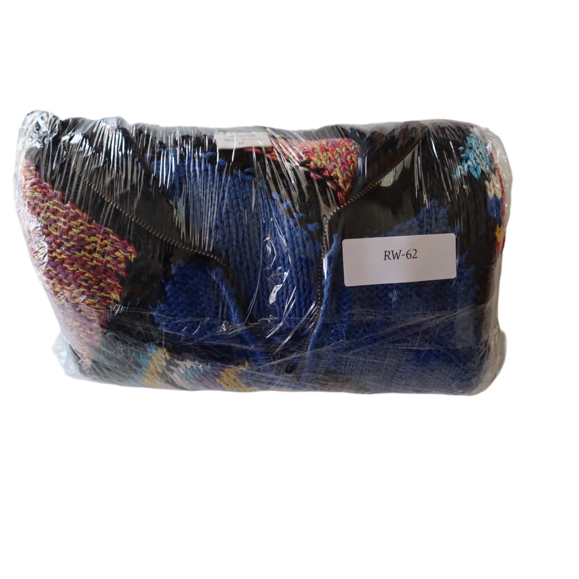Colorful Patchwork Vintage Style Sweater With Half-Zip & High Collar – Medium