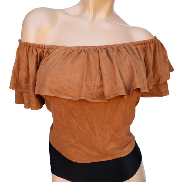 Expose Brown Ruffle Layered Cropped Top Women's Size Large