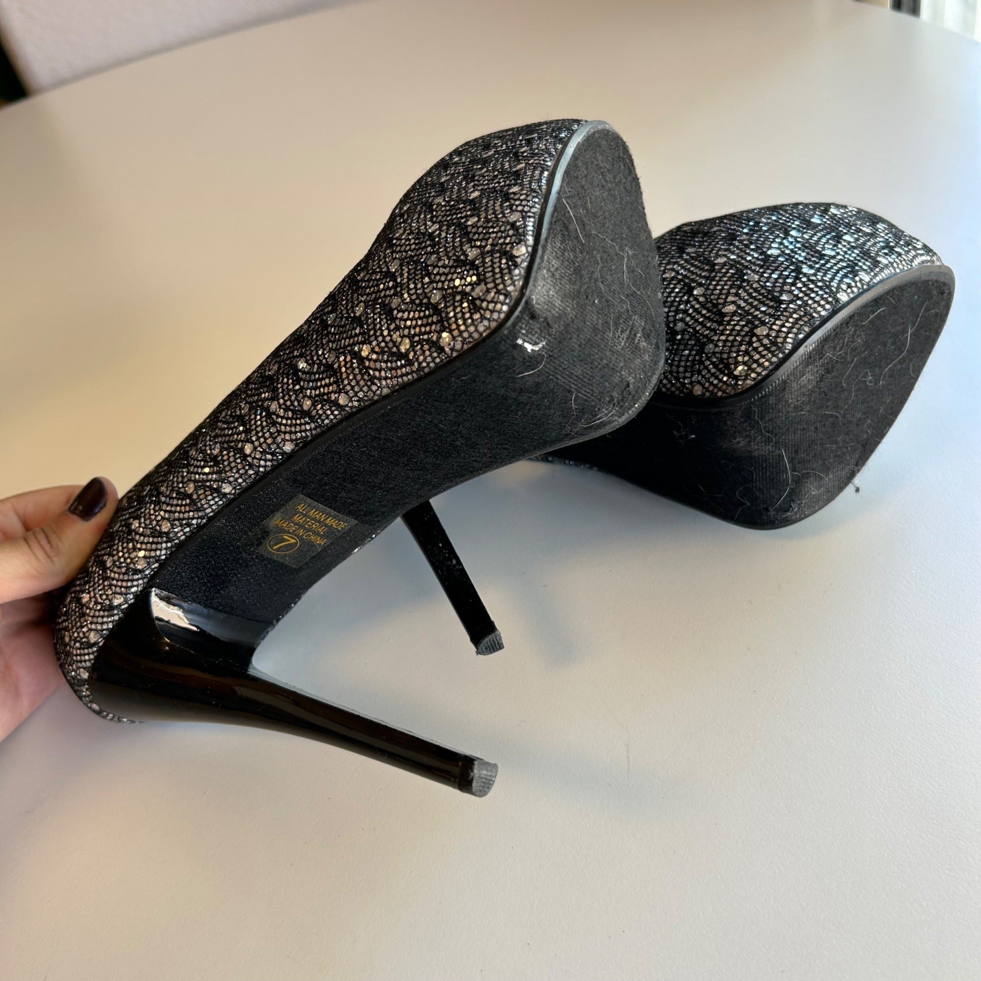 Paprika Women's Size 7 Silver and Black Closed Toes Stiletto High Heels