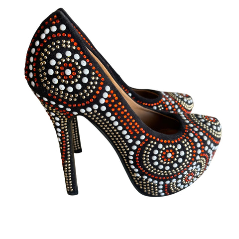 Cape Robbin Black & Multicolor Beaded Platform High Heels Women's Size 6.5