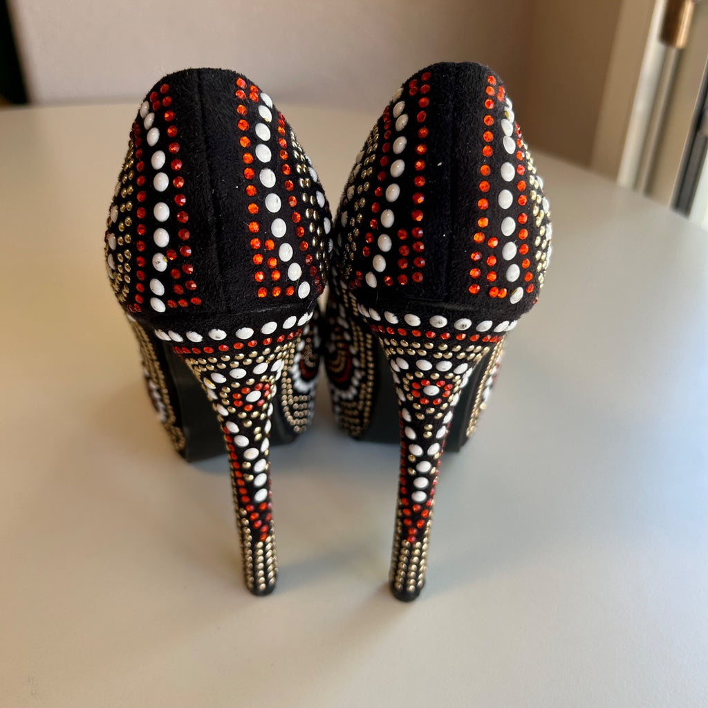 Cape Robbin Black & Multicolor Beaded Platform High Heels Women's Size 6.5