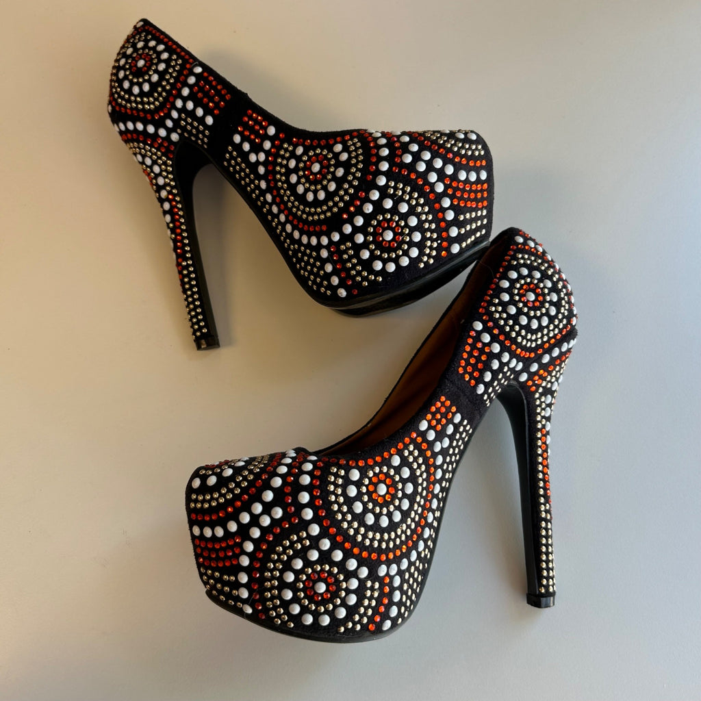 Cape Robbin Black & Multicolor Beaded Platform High Heels Women's Size 6.5