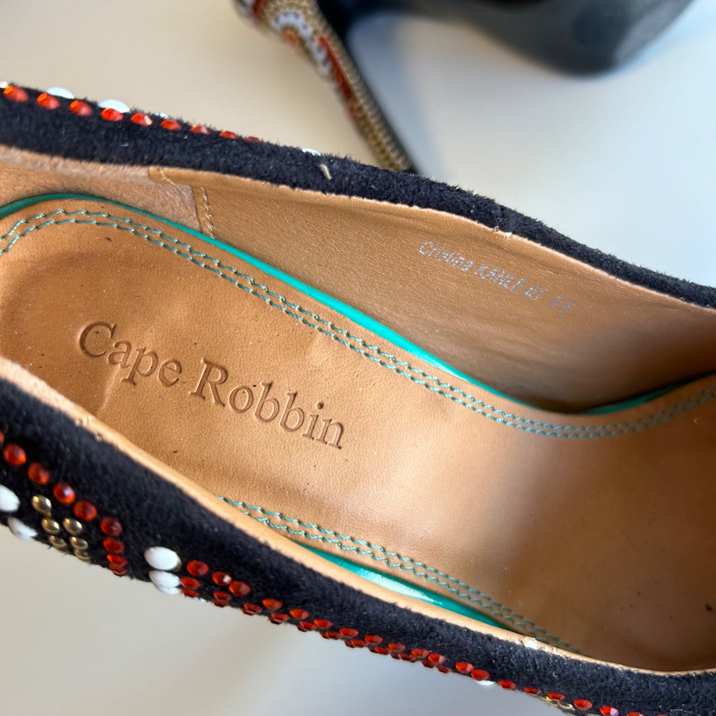 Cape Robbin Black & Multicolor Beaded Platform High Heels Women's Size 6.5
