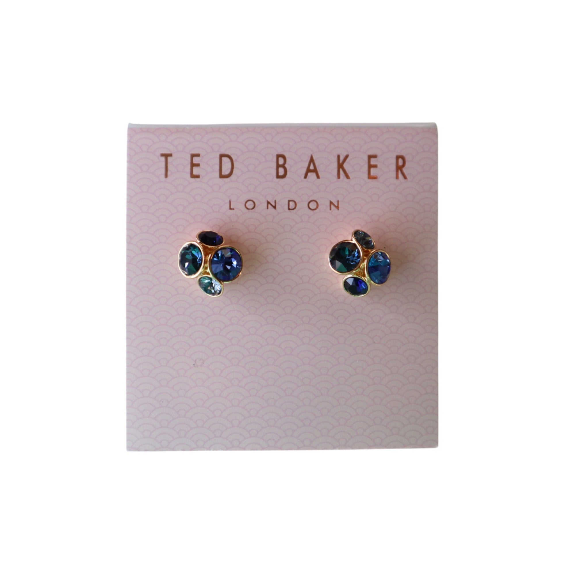 Ted Baker Lynda Jewel Cluster Stud Earrings Gold & Blue OS With Gift Packaging