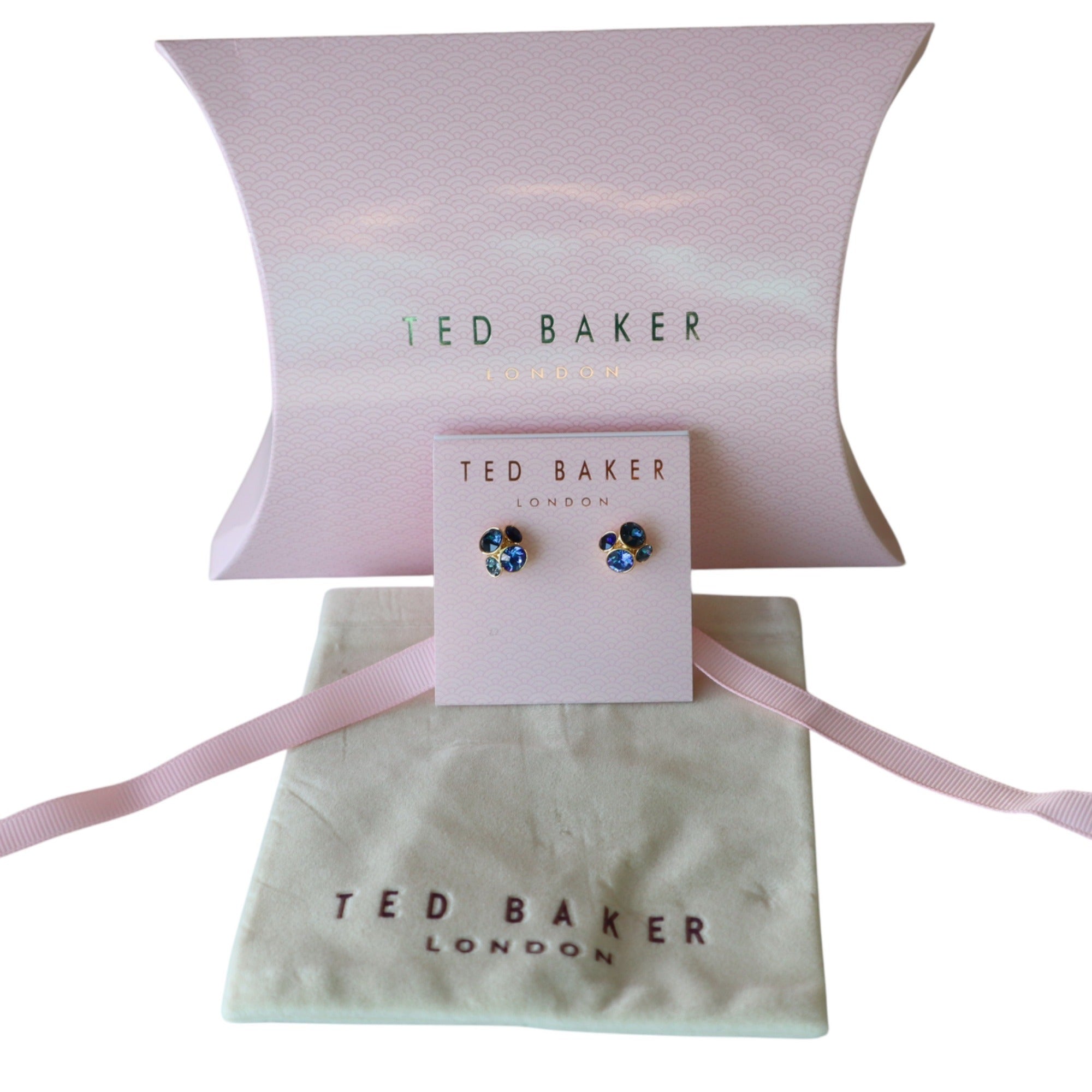 Ted Baker Lynda Jewel Cluster Stud Earrings Gold & Blue OS With Gift Packaging