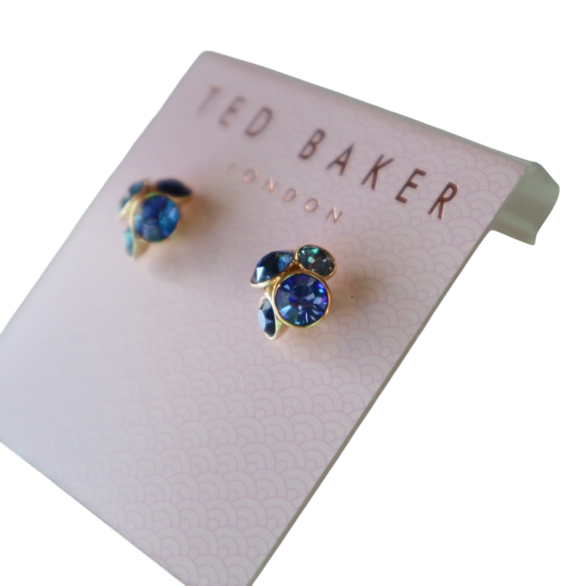 Ted Baker Lynda Jewel Cluster Stud Earrings Gold & Blue OS With Gift Packaging