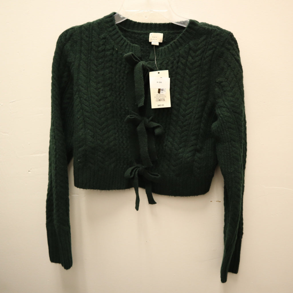 K-266 A New Day Women's Size XS Dark Green Knit Sweater With Bow Tie Accents
