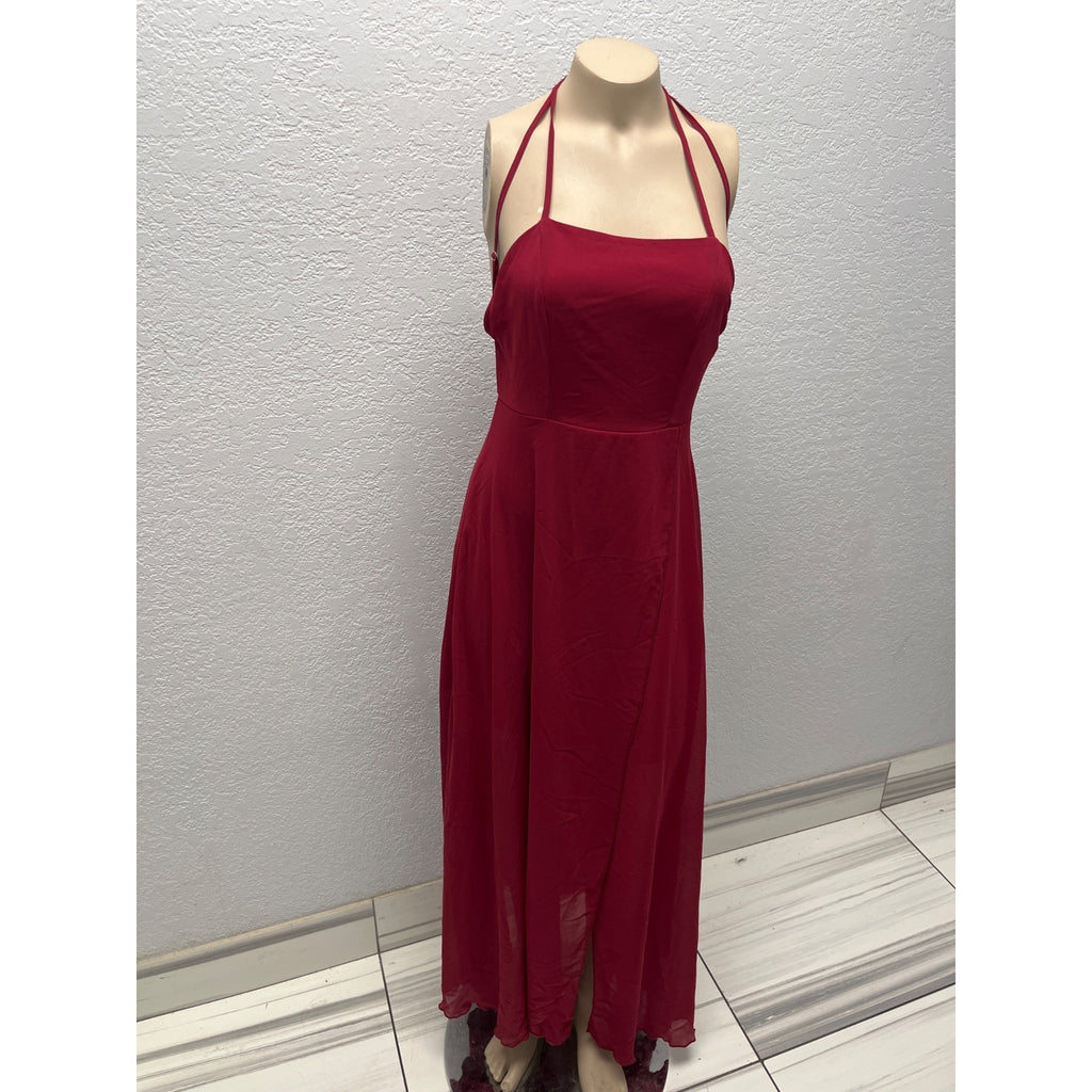 #1045 TBD Unbranded Size XS Burgundy Halter Maxi Dress