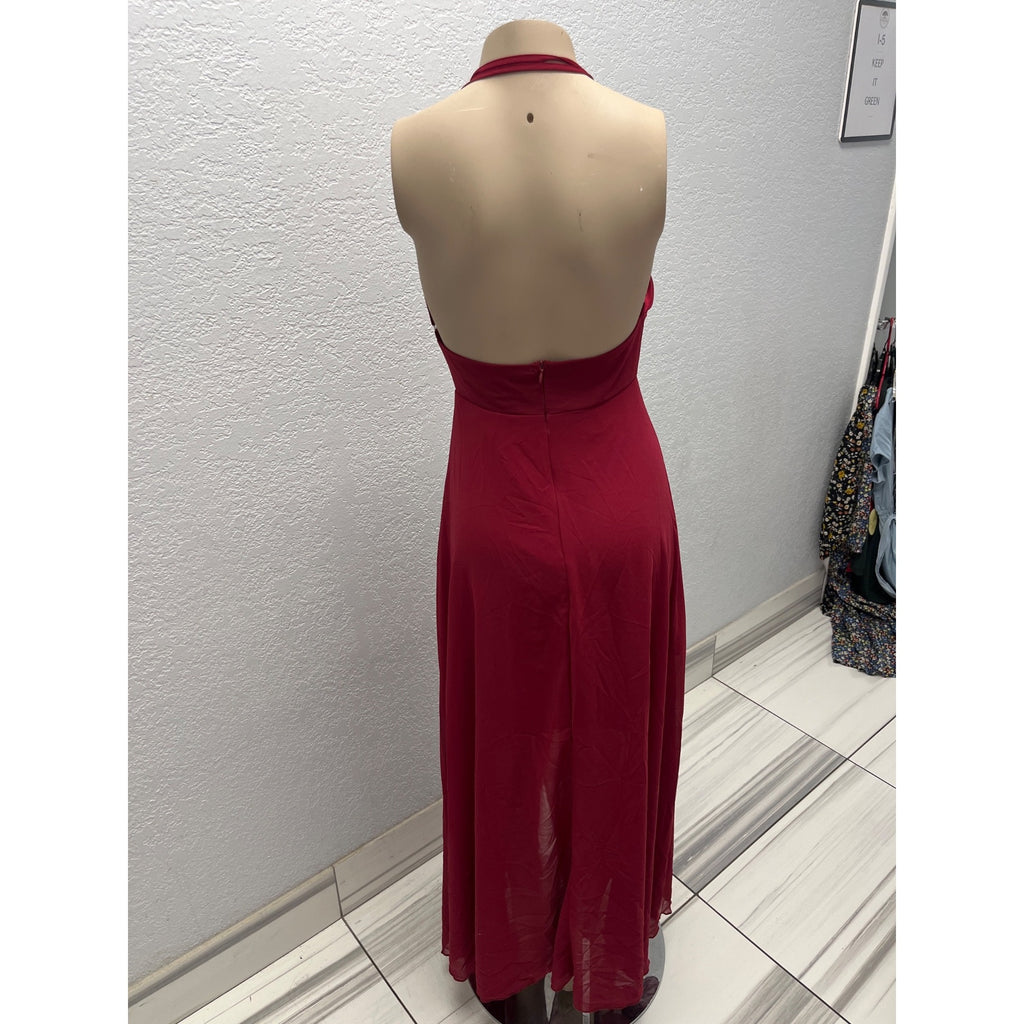 #1045 TBD Unbranded Size XS Burgundy Halter Maxi Dress