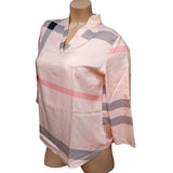 El Fin Women's 3/4 Sleeve Plaid Blouse Juniors Size Large, Pale Pink