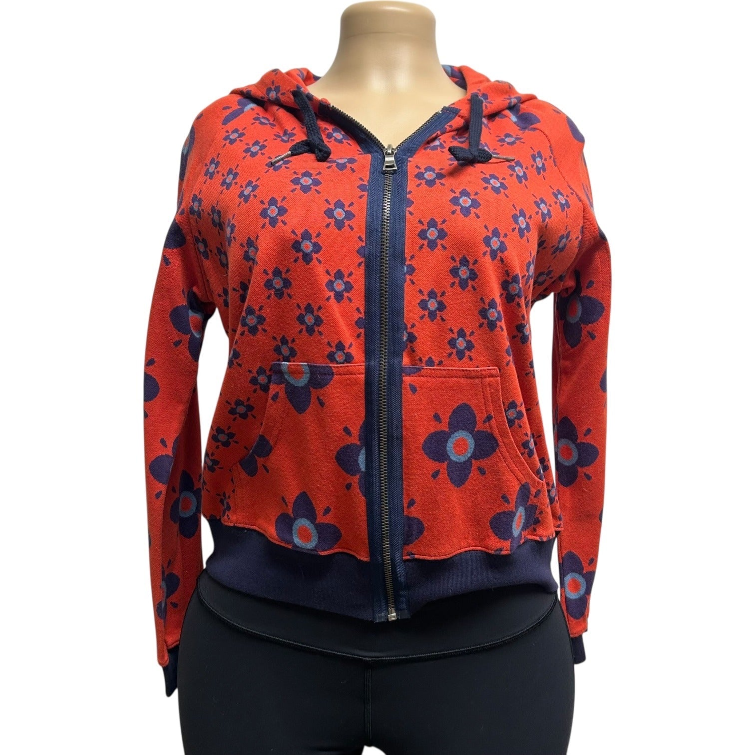 DG-81 Marc Jacobs Women's Size 8 Floral Print Zip-Up Hoodie Sweater Red & Navy