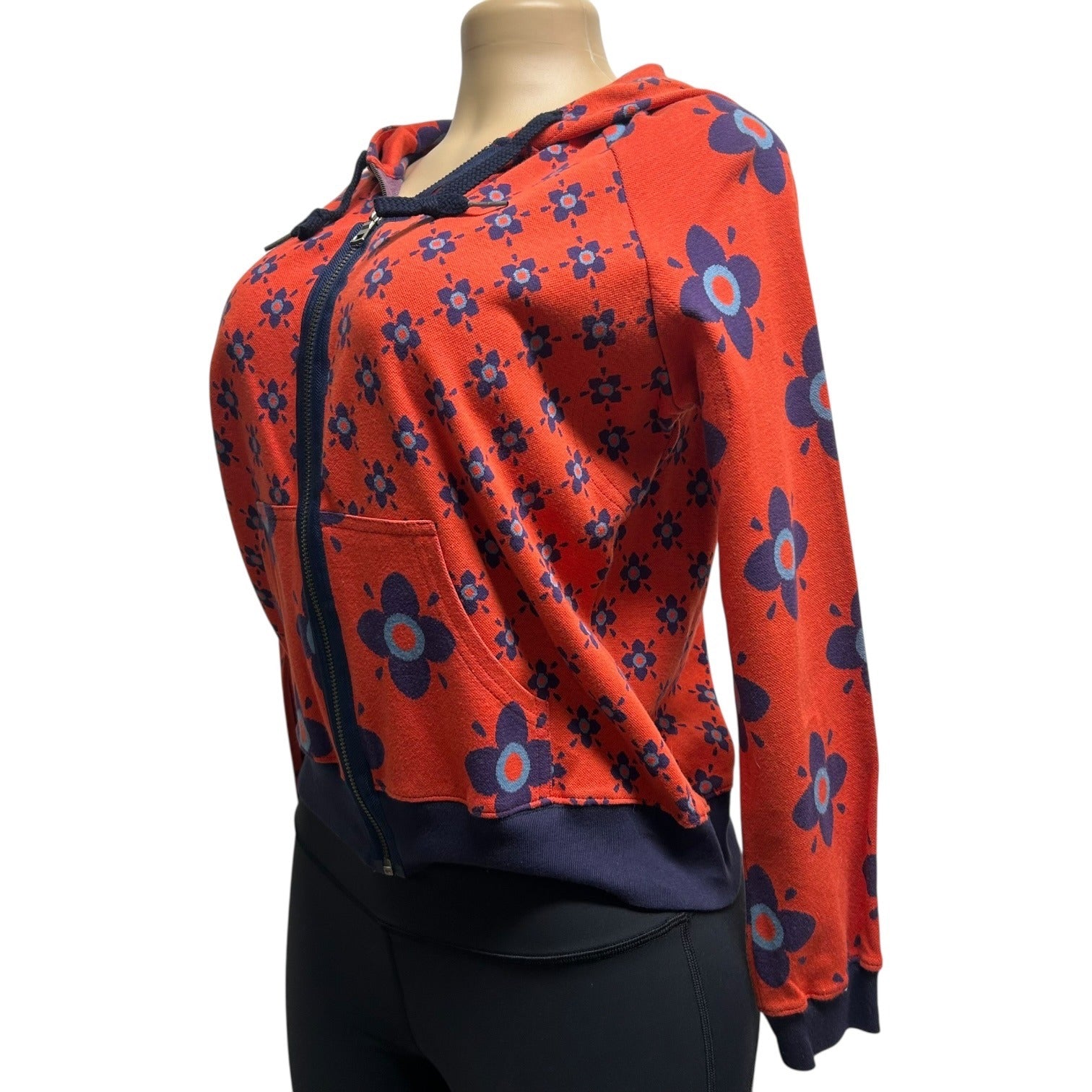 DG-81 Marc Jacobs Women's Size 8 Floral Print Zip-Up Hoodie Sweater Red & Navy