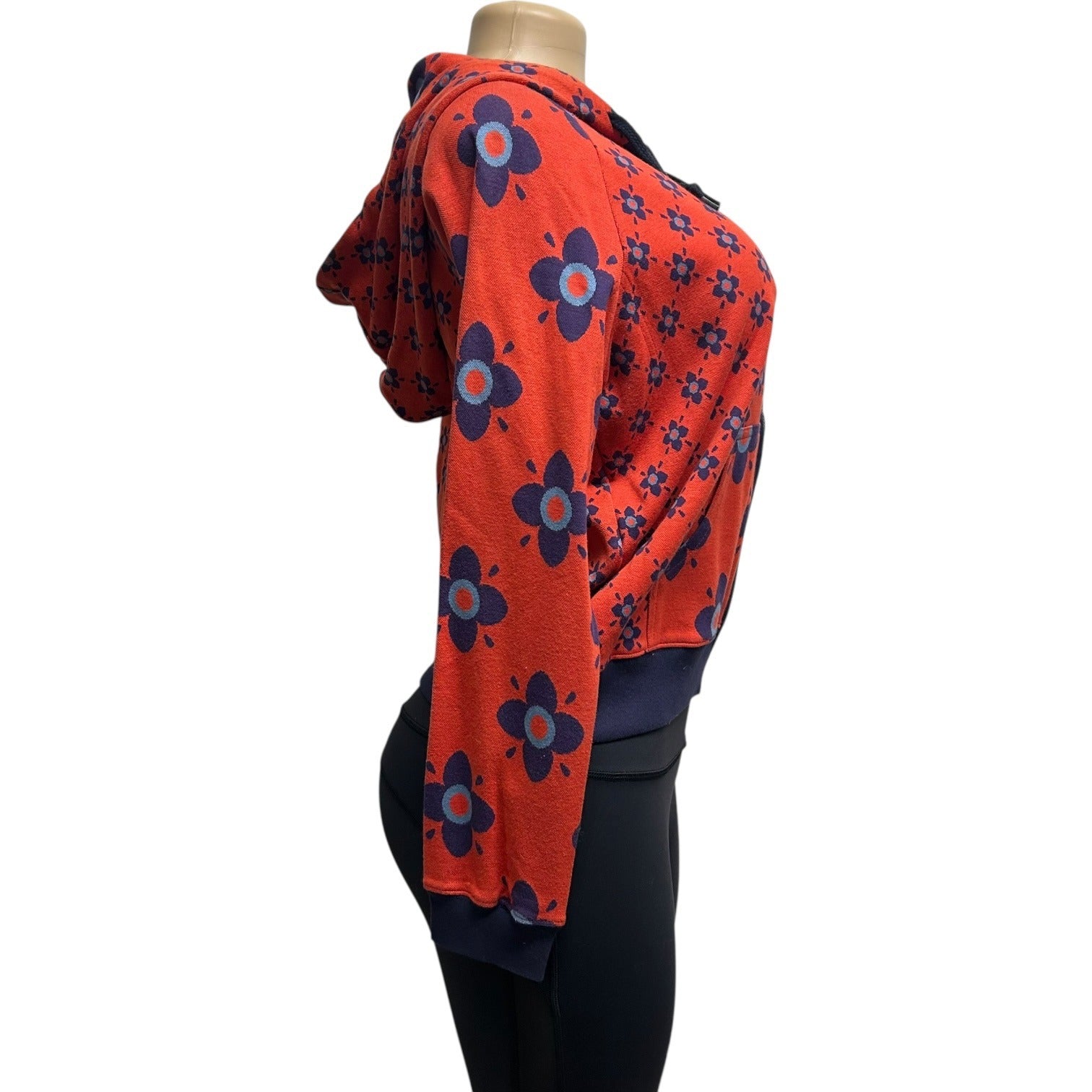 DG-81 Marc Jacobs Women's Size 8 Floral Print Zip-Up Hoodie Sweater Red & Navy