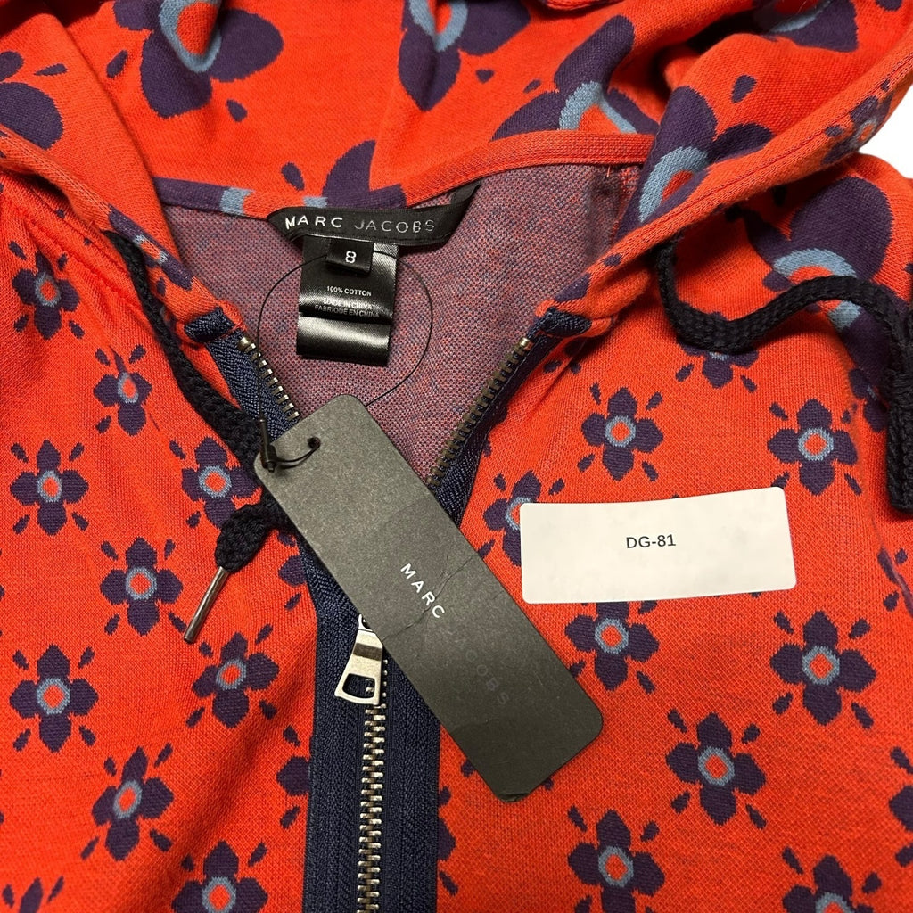 DG-81 Marc Jacobs Women's Size 8 Floral Print Zip-Up Hoodie Sweater Red & Navy