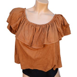 Expose Brown Ruffle Layered Cropped Top Women's Size Large