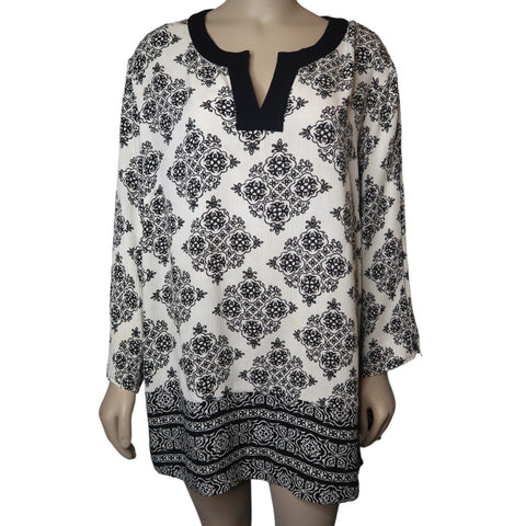 Sag Harbor Women's Size X-LARGE Tunic Blouse Black and White Top