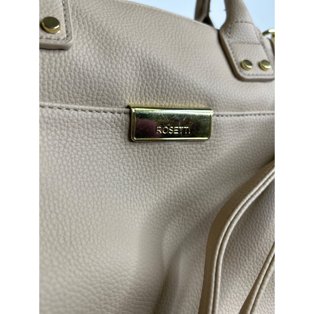 J-373 Rosetti Beige Faux Leather Tote Bag With Gold Hardware & Shoulder Strap