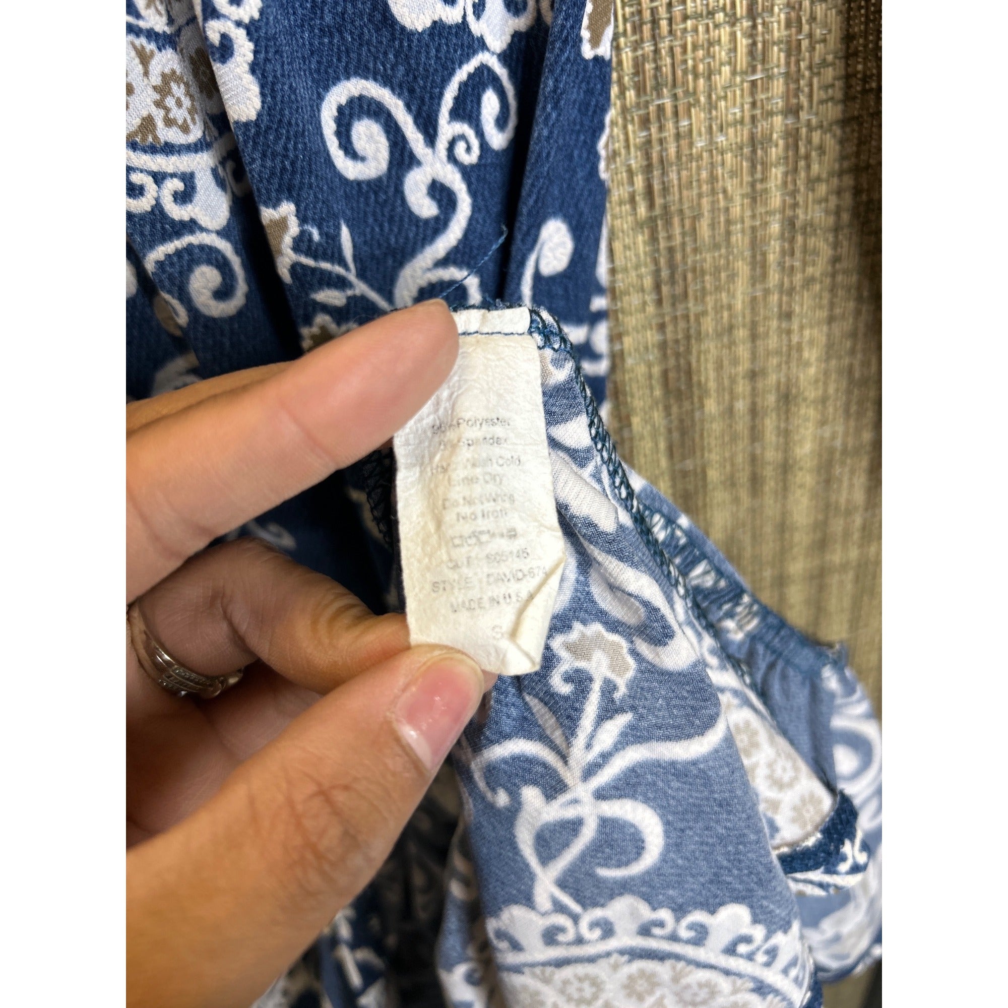 DG-138 2B Together Size Small Blue & White Boho Floral Print Dress w/ Lace