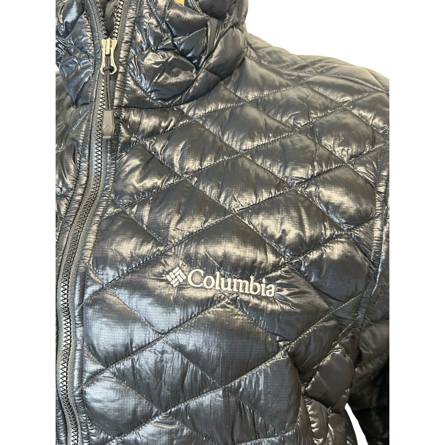 TG-43 Columbia Size Large Quilted Down Insulated Winter Jacket In Slate Black