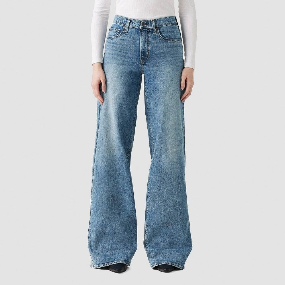 K-196 Levi's 728 High Rise Wide Leg Jeans Blue Denim Women's Size 27x32