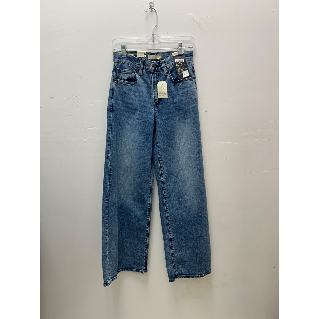 K-196 Levi's 728 High Rise Wide Leg Jeans Blue Denim Women's Size 27x32