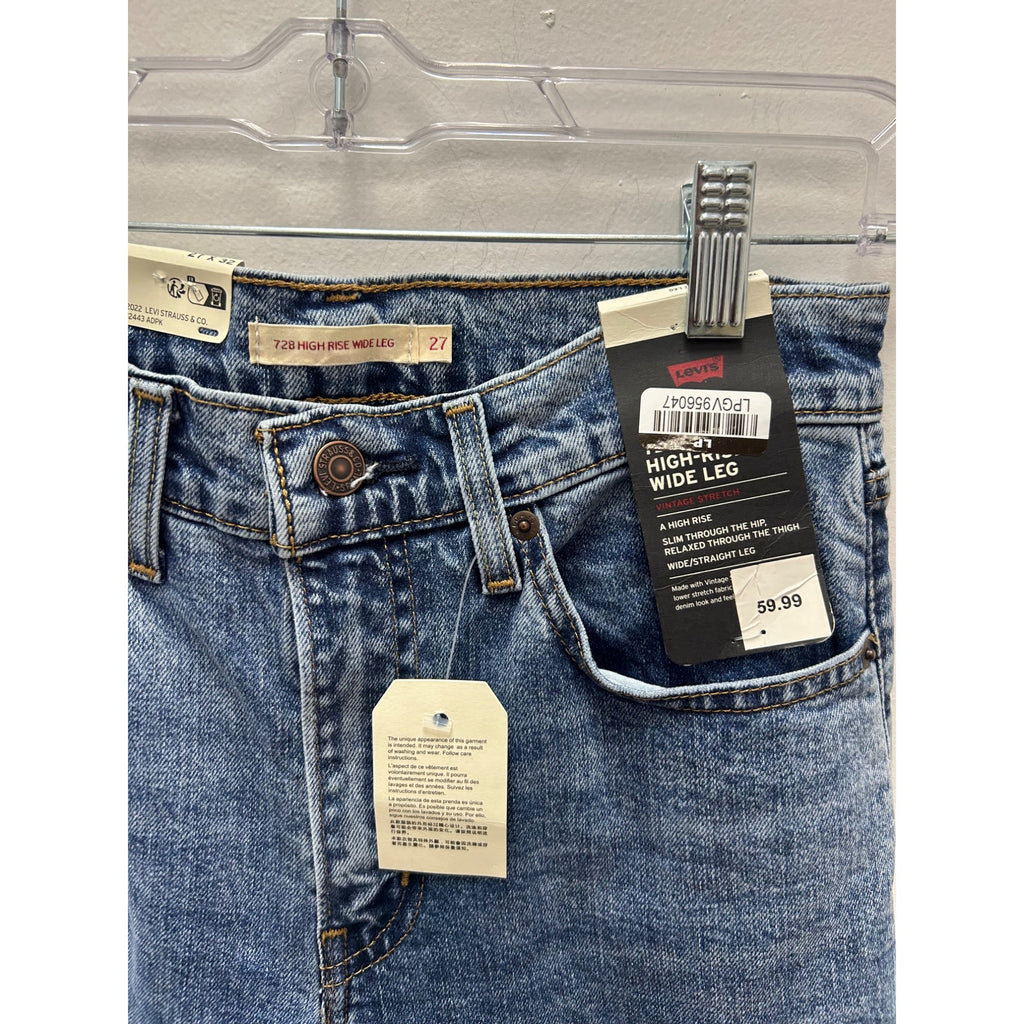 K-196 Levi's 728 High Rise Wide Leg Jeans Blue Denim Women's Size 27x32