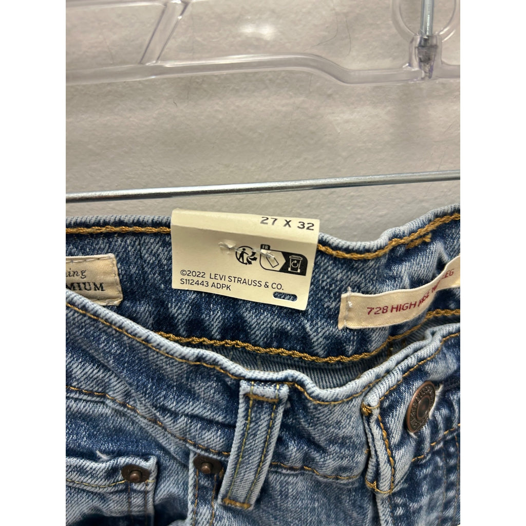K-196 Levi's 728 High Rise Wide Leg Jeans Blue Denim Women's Size 27x32