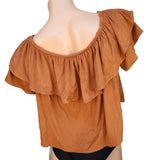 Expose Brown Ruffle Layered Cropped Top Women's Size Large