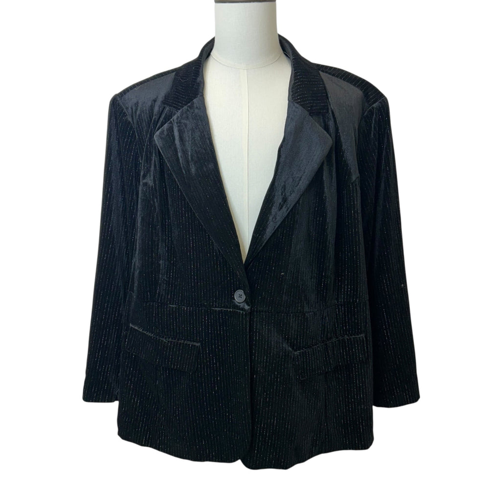 K-111 Ava & Viv Black Women's Shimmer Velvet Pinstripe Blazer Jacket Size 3X