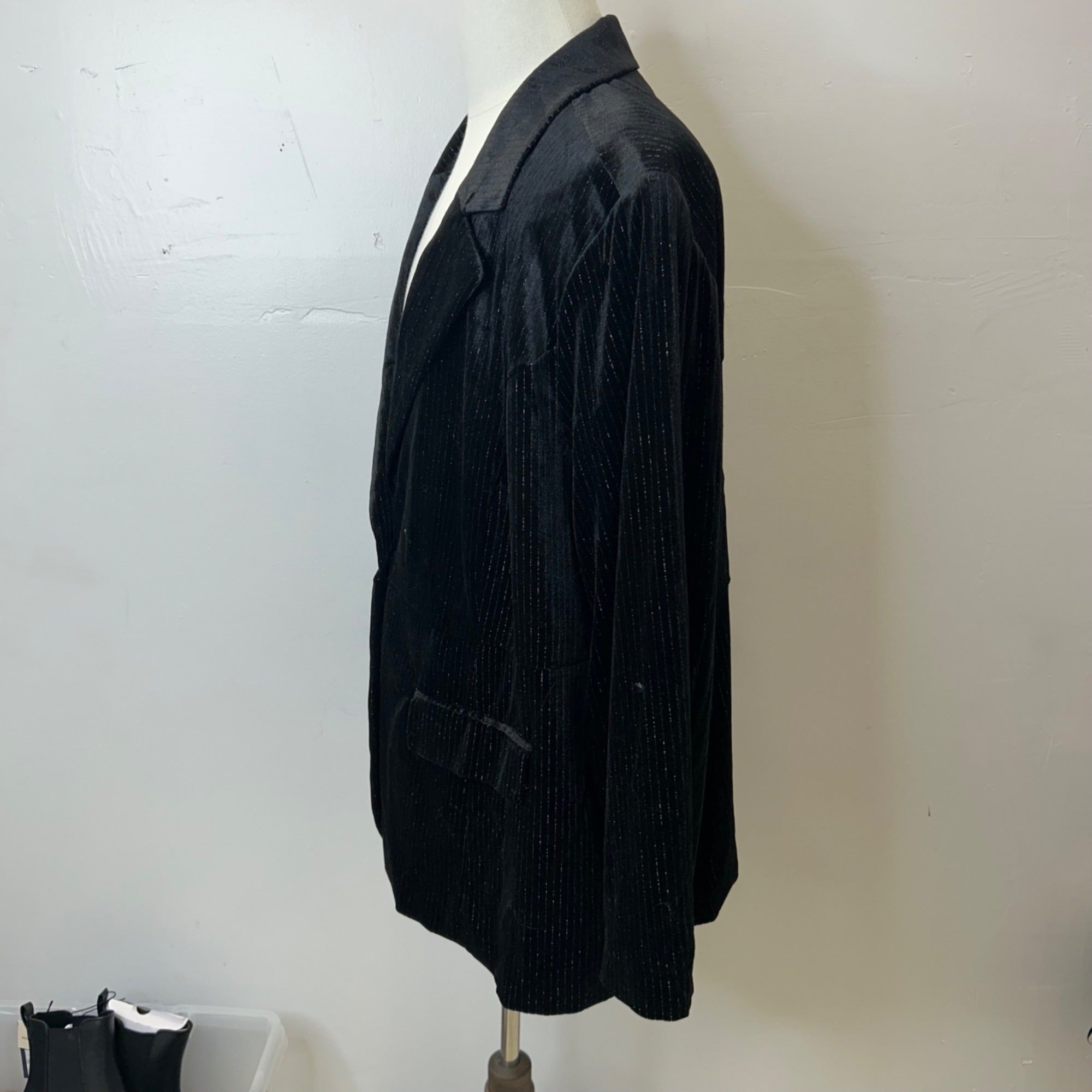 K-111 Ava & Viv Black Women's Shimmer Velvet Pinstripe Blazer Jacket Size 3X