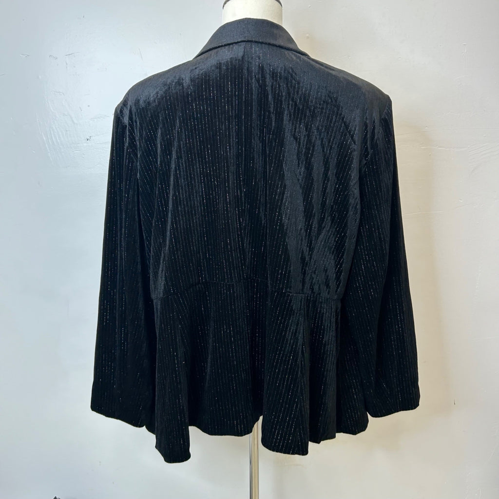 K-111 Ava & Viv Black Women's Shimmer Velvet Pinstripe Blazer Jacket Size 3X