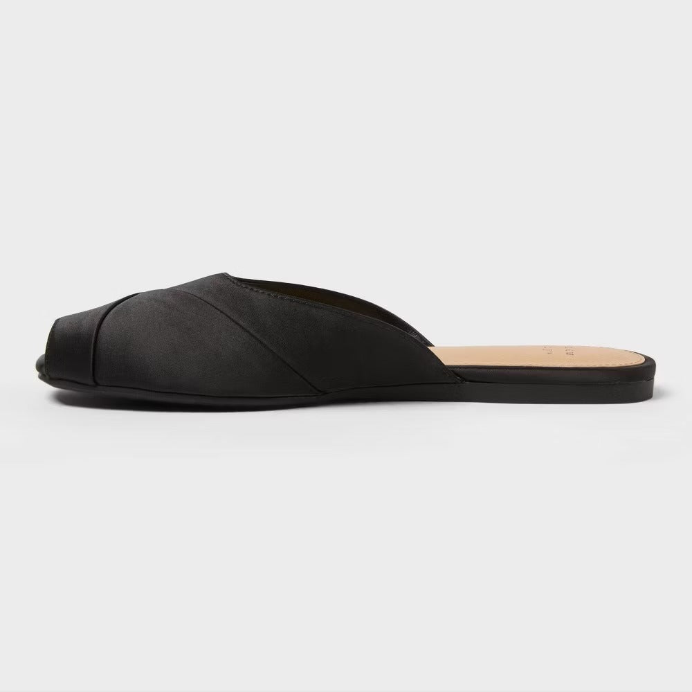 K-59 A New Day Trina Satin Peep Toe Mule Flats in Black Size 9