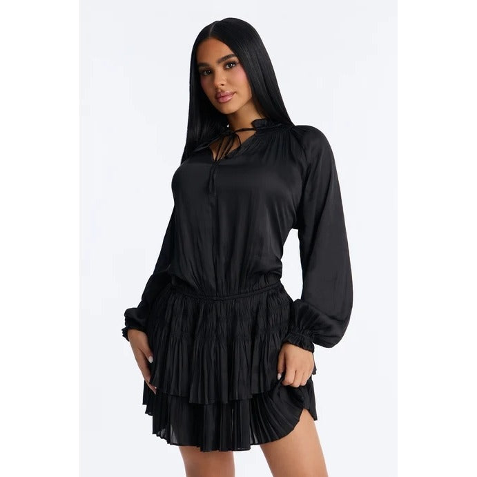 #1173 Scoop Women's Size Medium Black Pleated Satin Dress