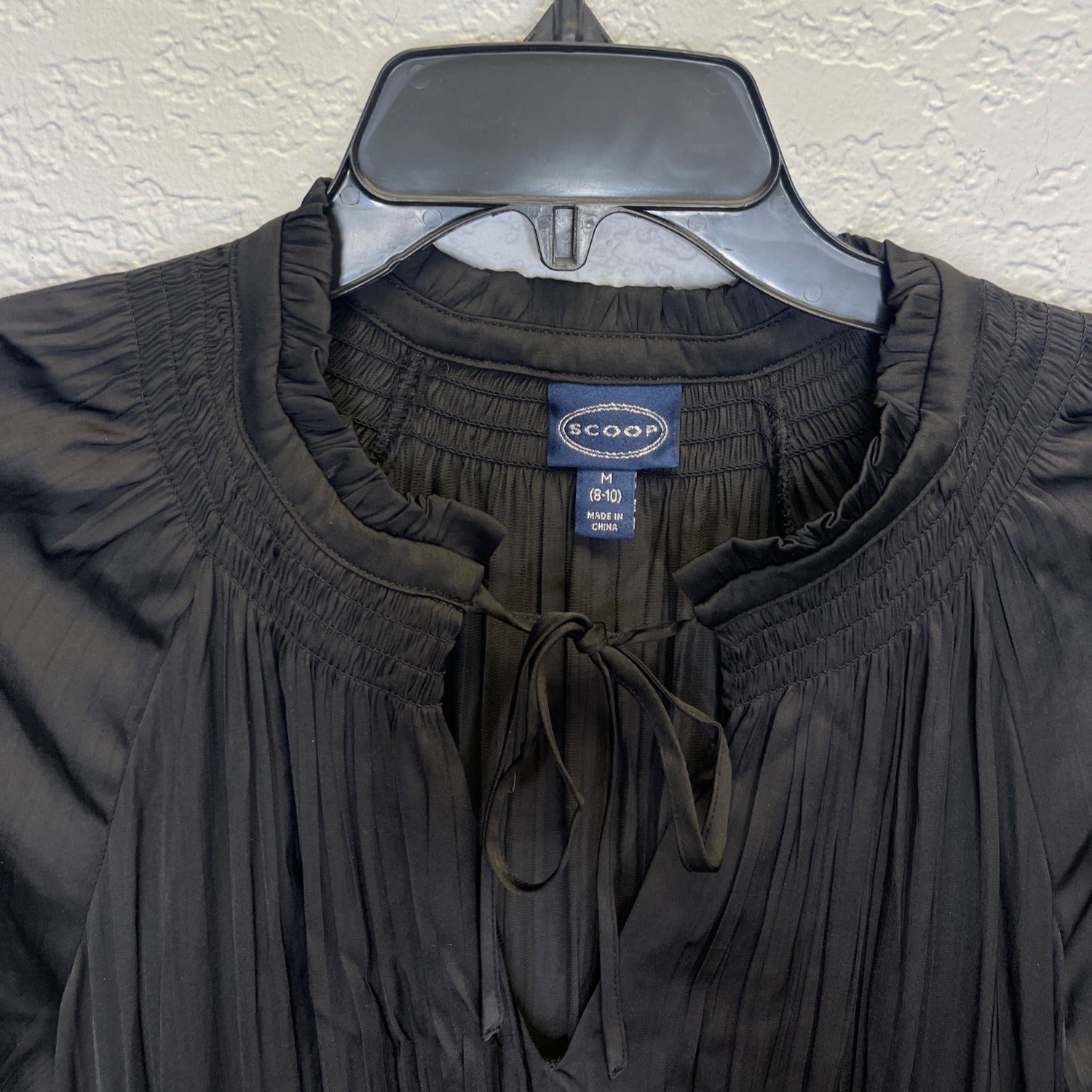 #1173 Scoop Women's Size Medium Black Pleated Satin Dress