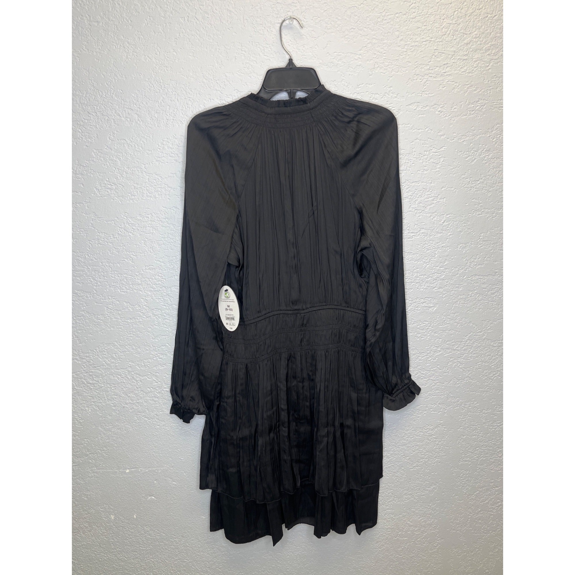 #1173 Scoop Women's Size Medium Black Pleated Satin Dress