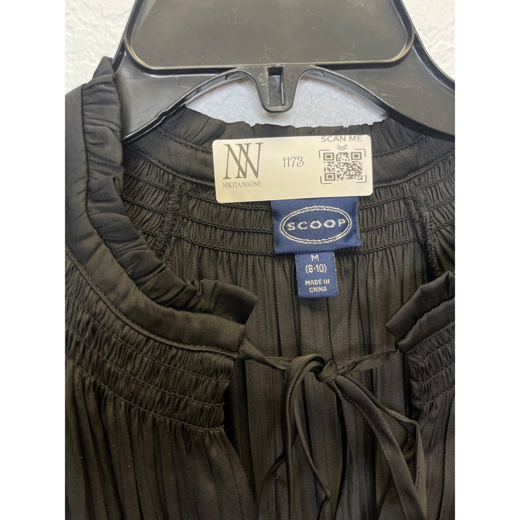 #1173 Scoop Women's Size Medium Black Pleated Satin Dress