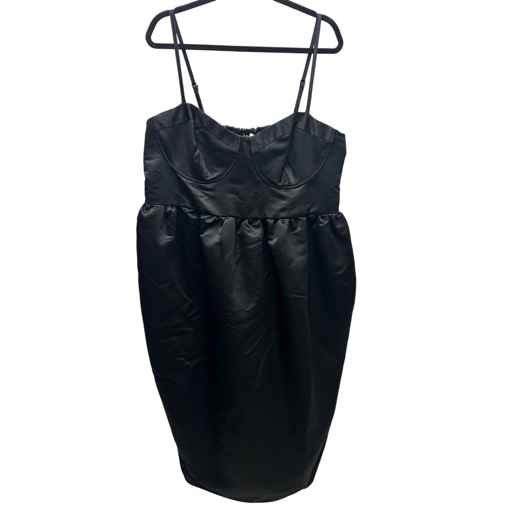 K-230 Future Collective Size 1X Black Satin Midi Dress With Adjustable Straps