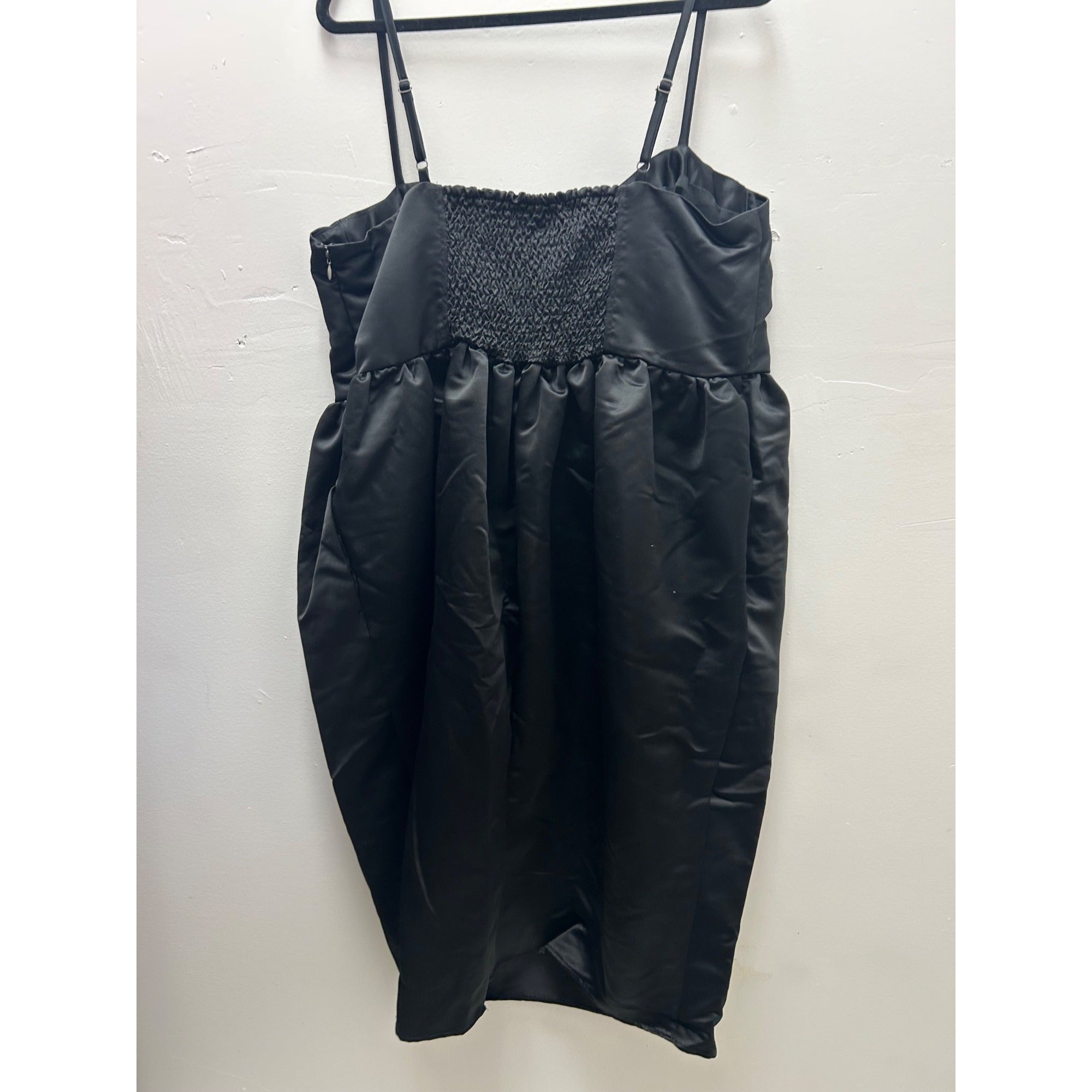 K-230 Future Collective Size 1X Black Satin Midi Dress With Adjustable Straps
