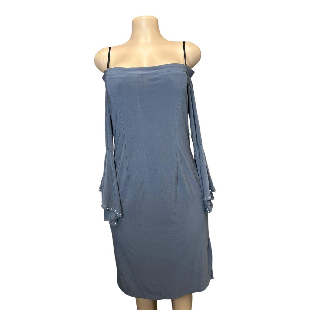 K-125 Emma & Michele Women's Medium Off-The-Shoulder Bell Sleeve Midi Dress Gray