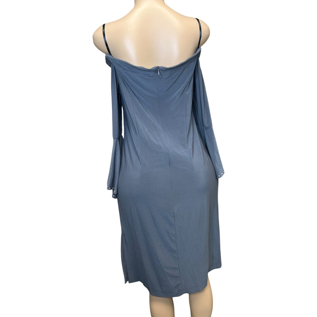 K-125 Emma & Michele Women's Medium Off-The-Shoulder Bell Sleeve Midi Dress Gray