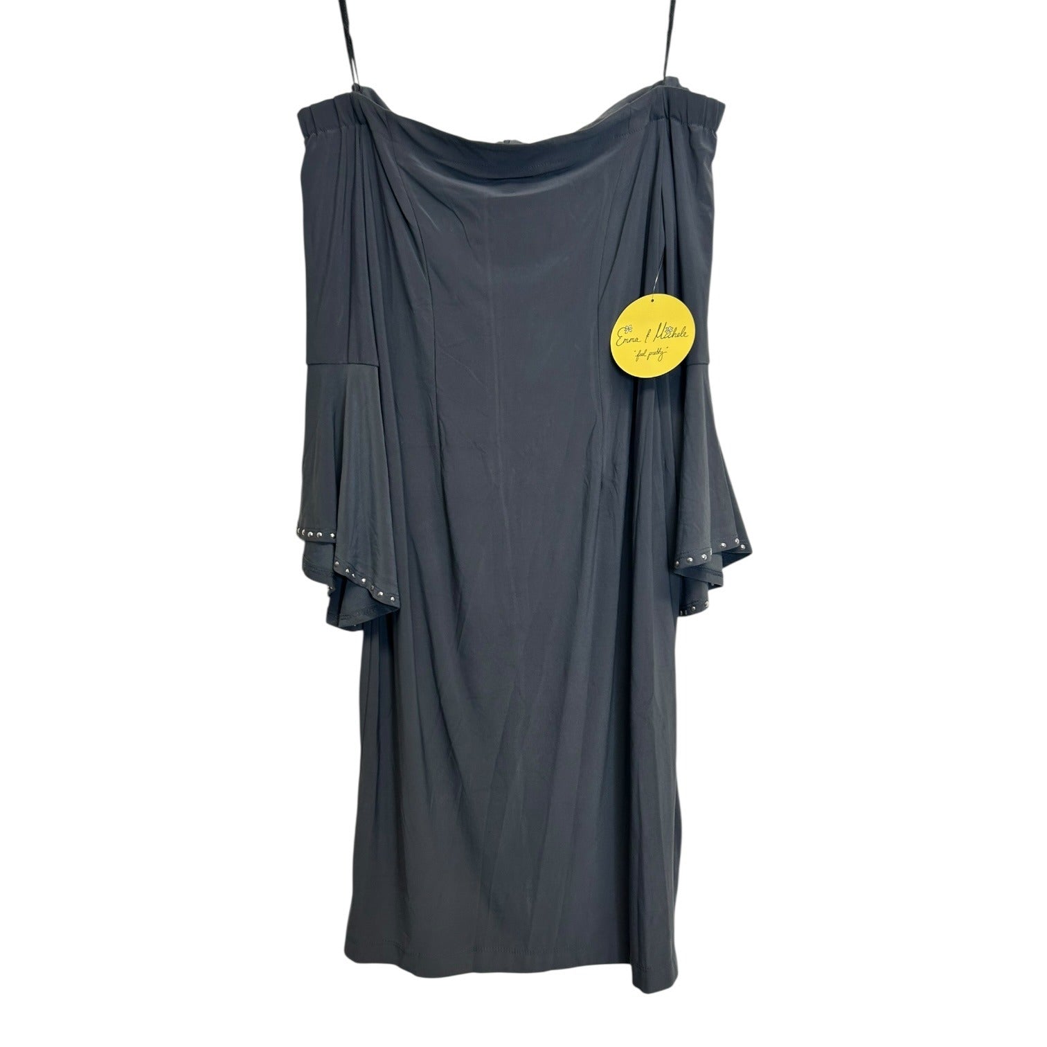 K-125 Emma & Michele Women's Medium Off-The-Shoulder Bell Sleeve Midi Dress Gray