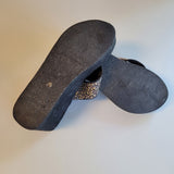 Stylish Black Wedge Flip Flop Sandals With Multicolor Rhinestones Women Size 7