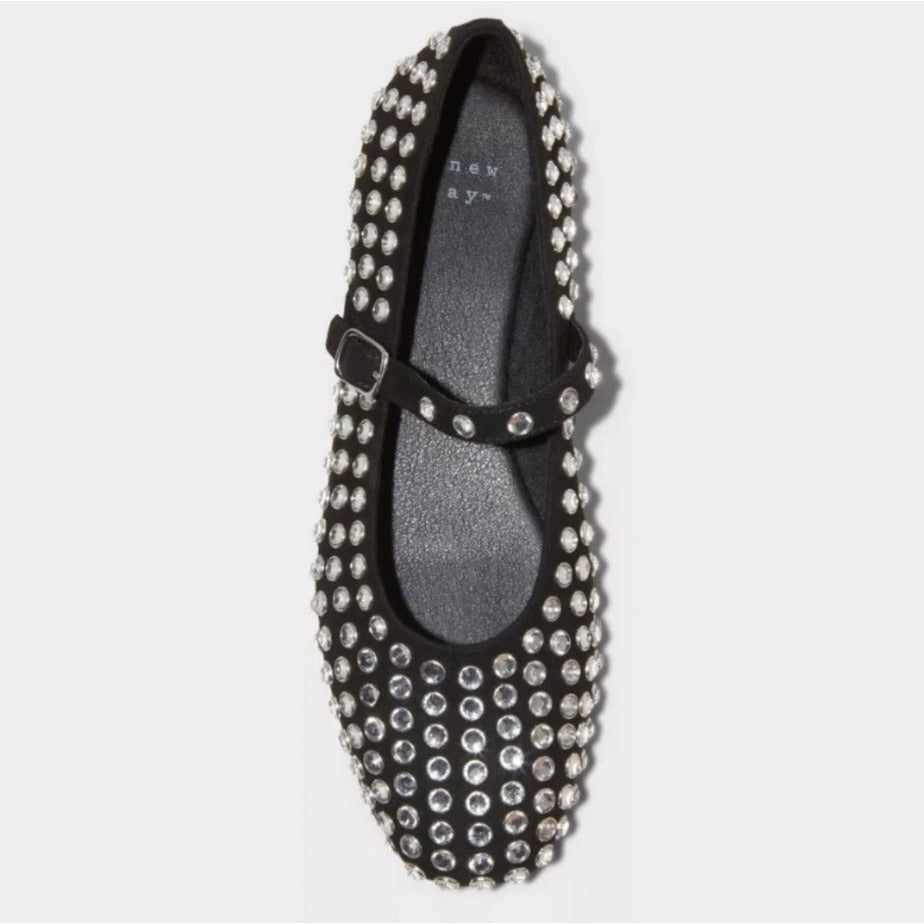 K-12 A New Day Size 8.5 Women's Issa Rhinestone Mary Jane Ballet Flats in Black