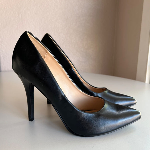 Delicious Black Pointed Toe Stiletto 4 Inch Heel, Women's Pumps Size 8